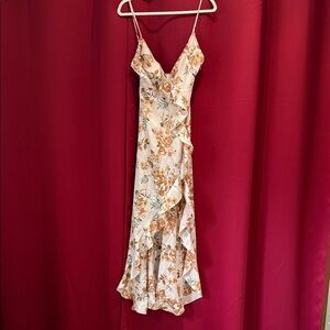 Bohme Asymmetrical Dress with Floral Pattern in Cream and Tan